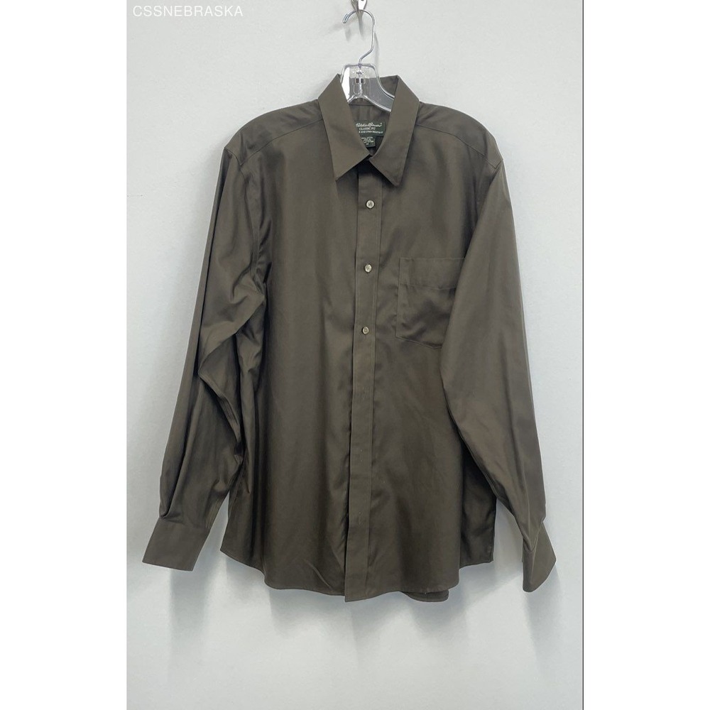 Eddie Bauer Olive Green Men's Classic Fit 100% Cotton Button Down Shirt - Medium